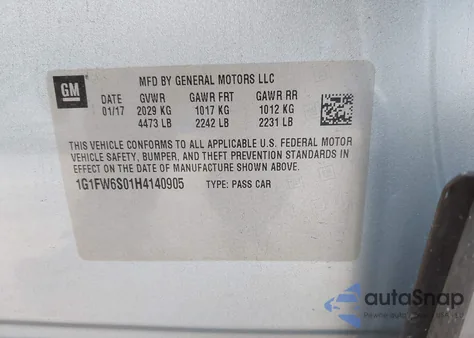 2017 Chevrolet Bolt Ev Lt z USA, uszkodzony, nr VIN 1G1FW6S01H4140905